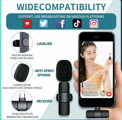 1 Drag 2 2.4G Wireless Stereo Lavalier Microphone Live Interview Outdoor Mini Noise Cancelling Lapel Mic