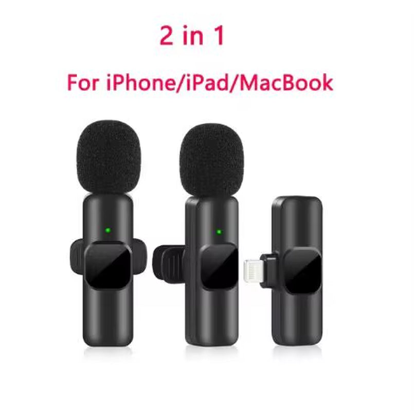 1 Drag 2 2.4G Wireless Stereo Lavalier Microphone Live Interview Outdoor Mini Noise Cancelling Lapel Mic